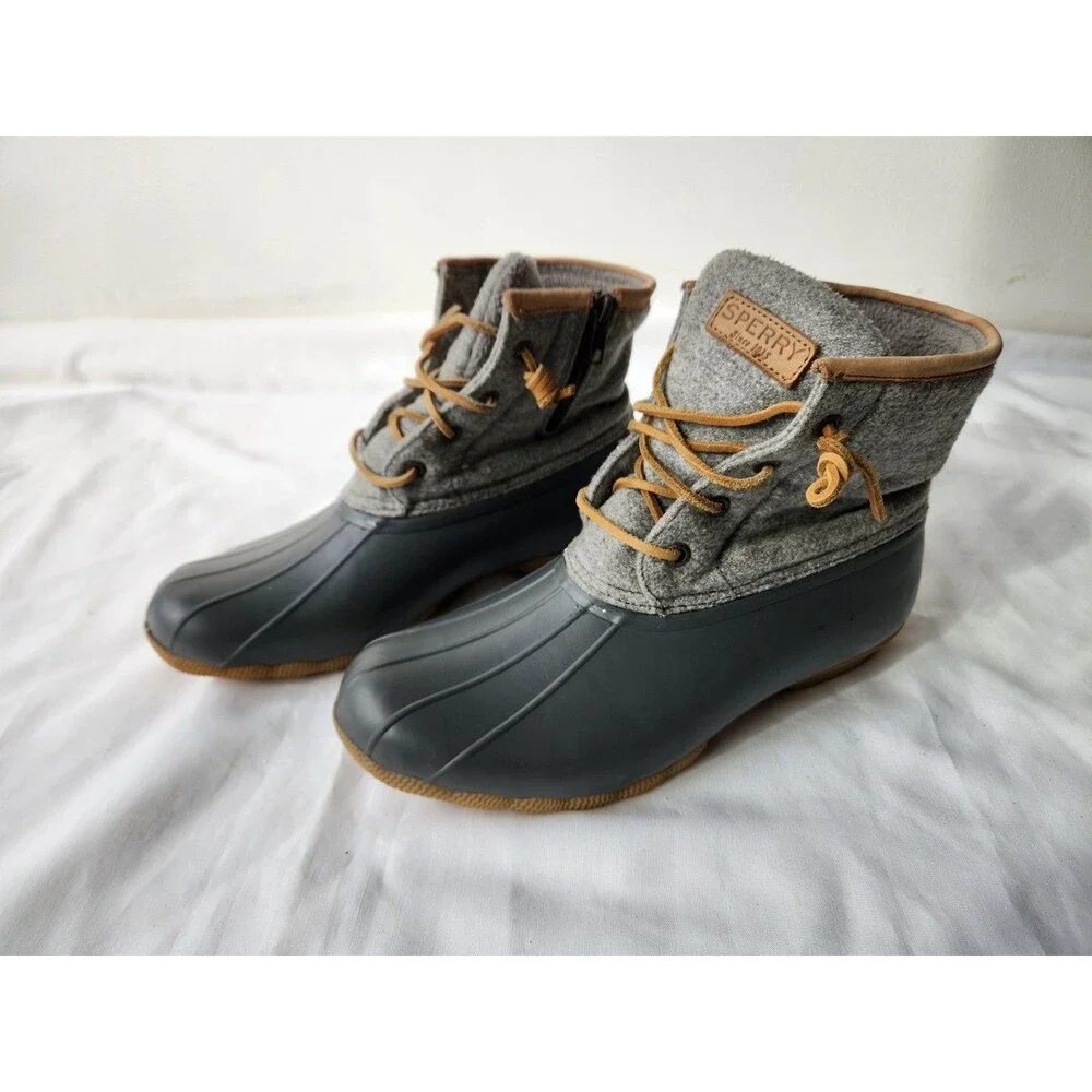 Sperry Top-Sider Women's 9 Gray Saltwater Wool Embossed Insulated Duck Boots